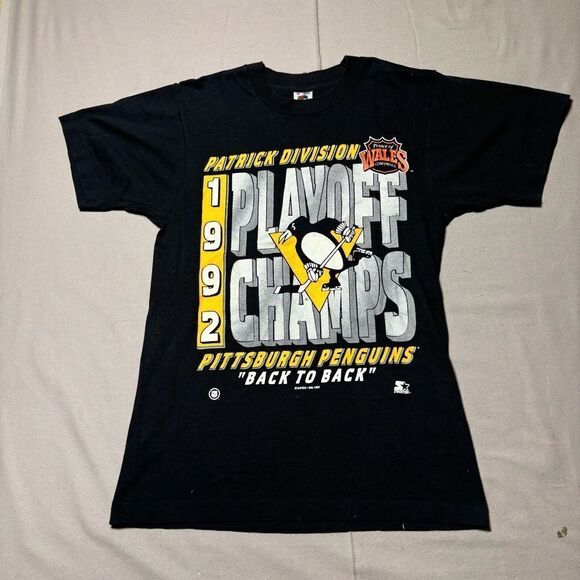Vintage Starter 1992 Pittsburgh Penguins Patrick Division Back‎ 2 Back T Shirt M - Picture 1 of 8
